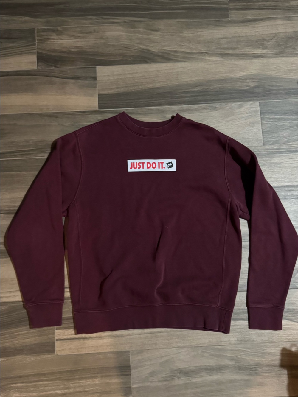 Nike Burgundy Crewneck Sweatshirt with 'Just Do It.' Logo